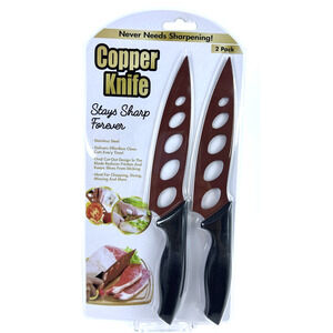 Copper Knife 2 pack, Stainless Steel Copper Coating Stays Sharp Forever by Tenko